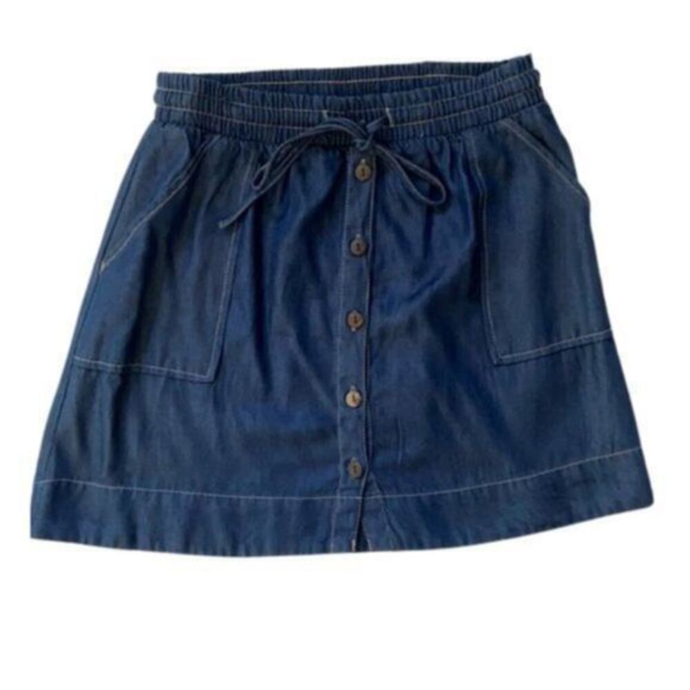 Universal Thread Button Front Jean Skirt with Front Pockets - xs